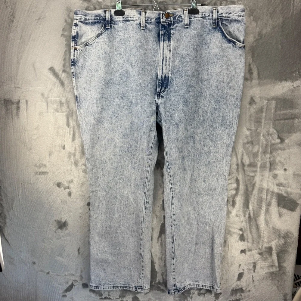 Rustler Mens Acid Wash Denim Jeans 48x30 Made in USA Vintage‎ Straight Leg Blue